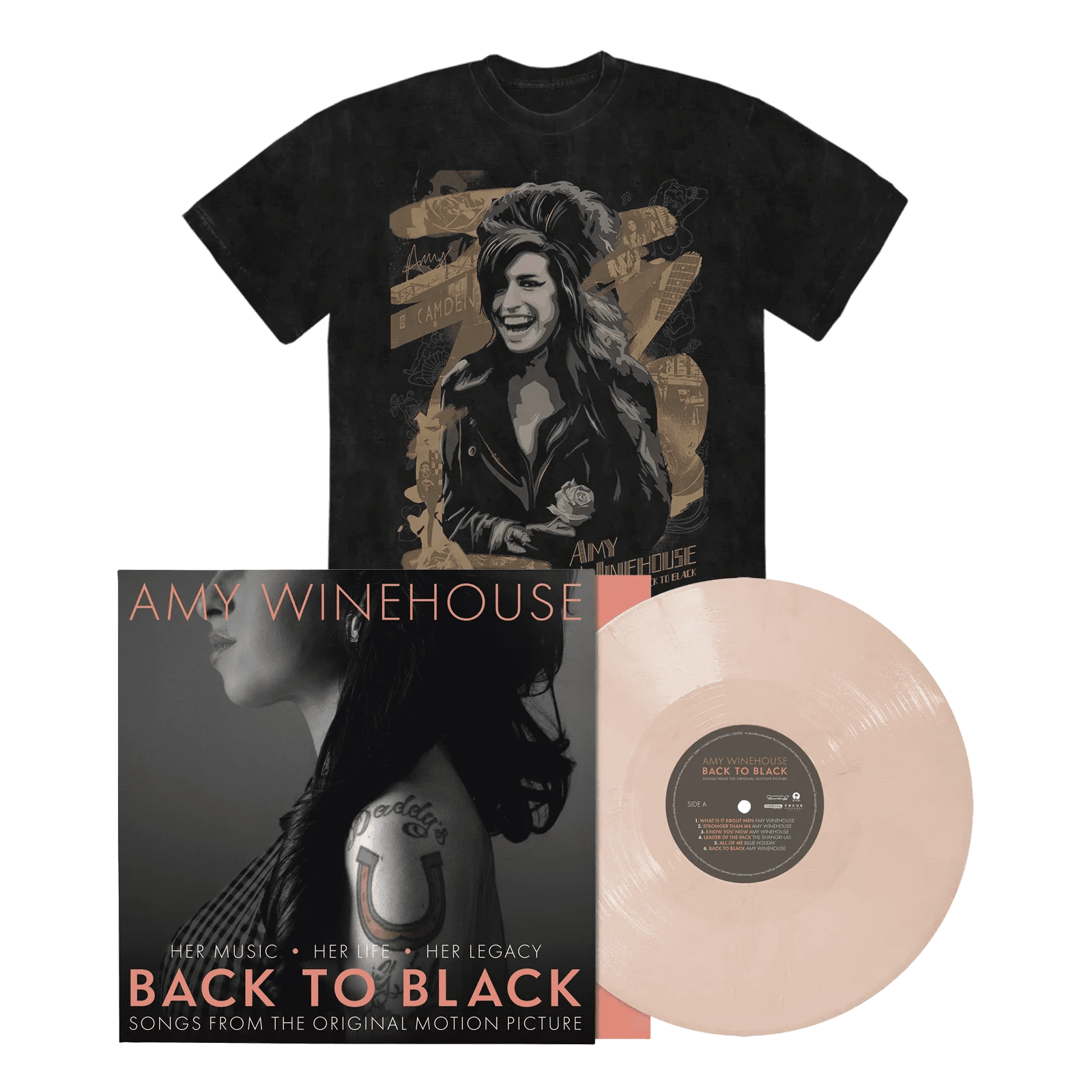 Back To Black – Songs From The Original Motion Picture: Exclusive Peach Vinyl LP + Portrait Washed T-Shirt
