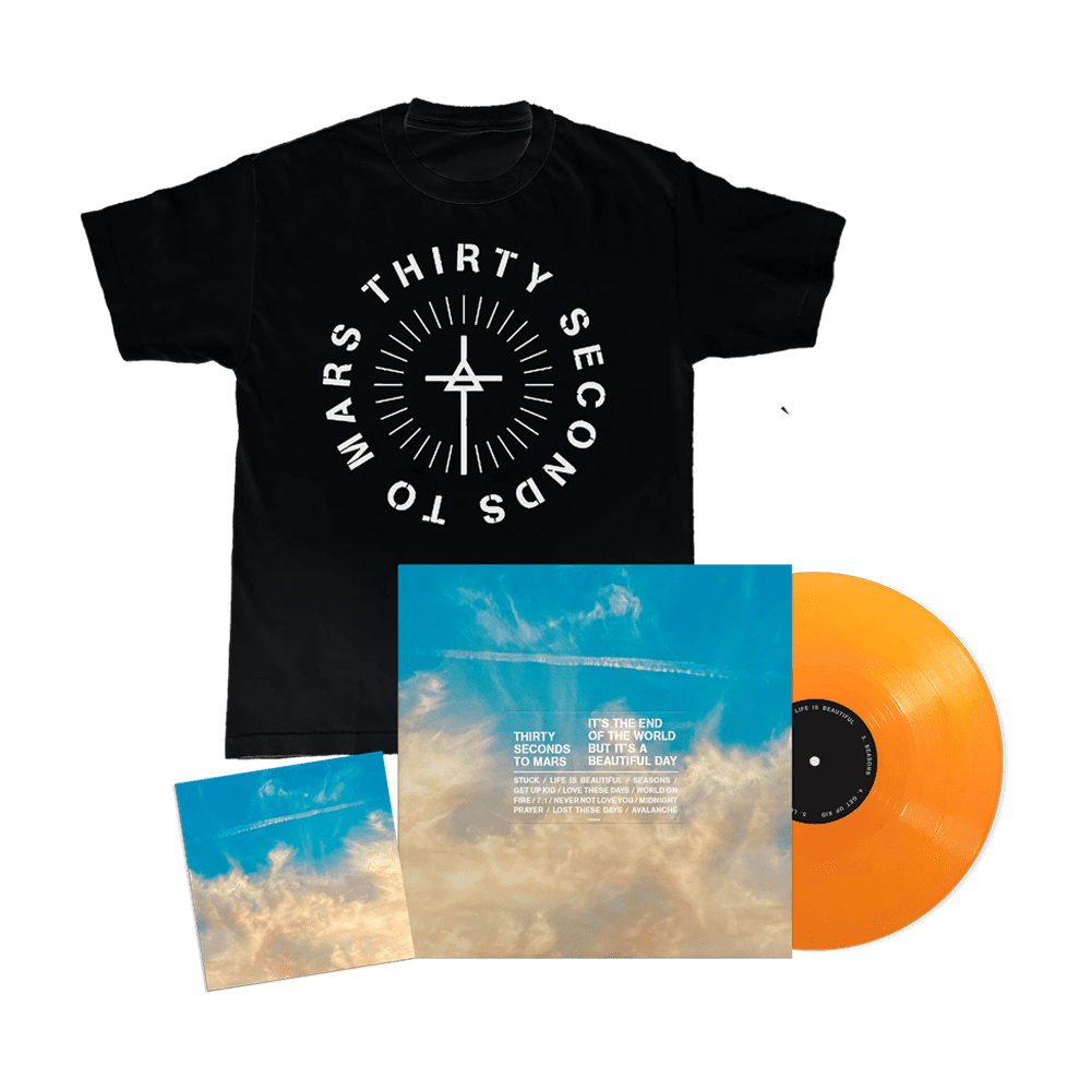 It’s The End Of The World But It’s A Beautiful Day: Opaque Orange Vinyl LP, T-Shirt + Signed Art Card